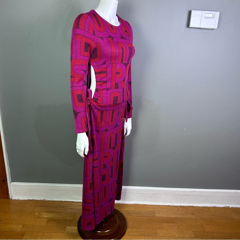 Damson Madder Dress US 8 UK 12  sweater cut out 70s long‎ pink geometric MOD